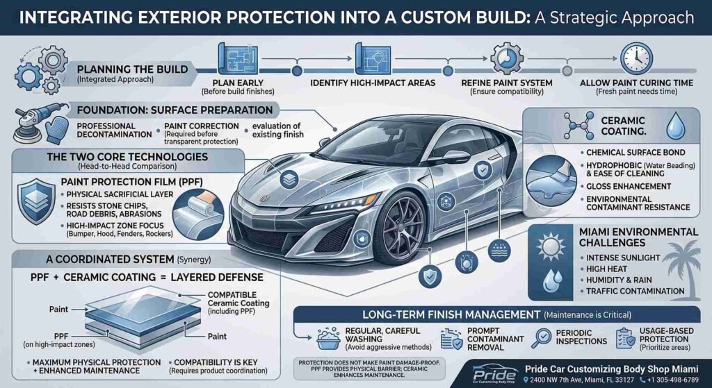 Integrating Exterior Protection Into a Custom Build PPF, Ceramic Coating, Paint Refinishing, and Long-Term Finish Management